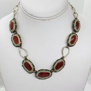 Vintage Liz Claiborne Red and Green Stone Necklace